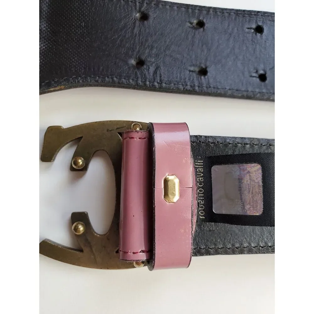 Just Cavalli Womens Adjustable Waist Belt Pink Orange Striped Logo Buckle S